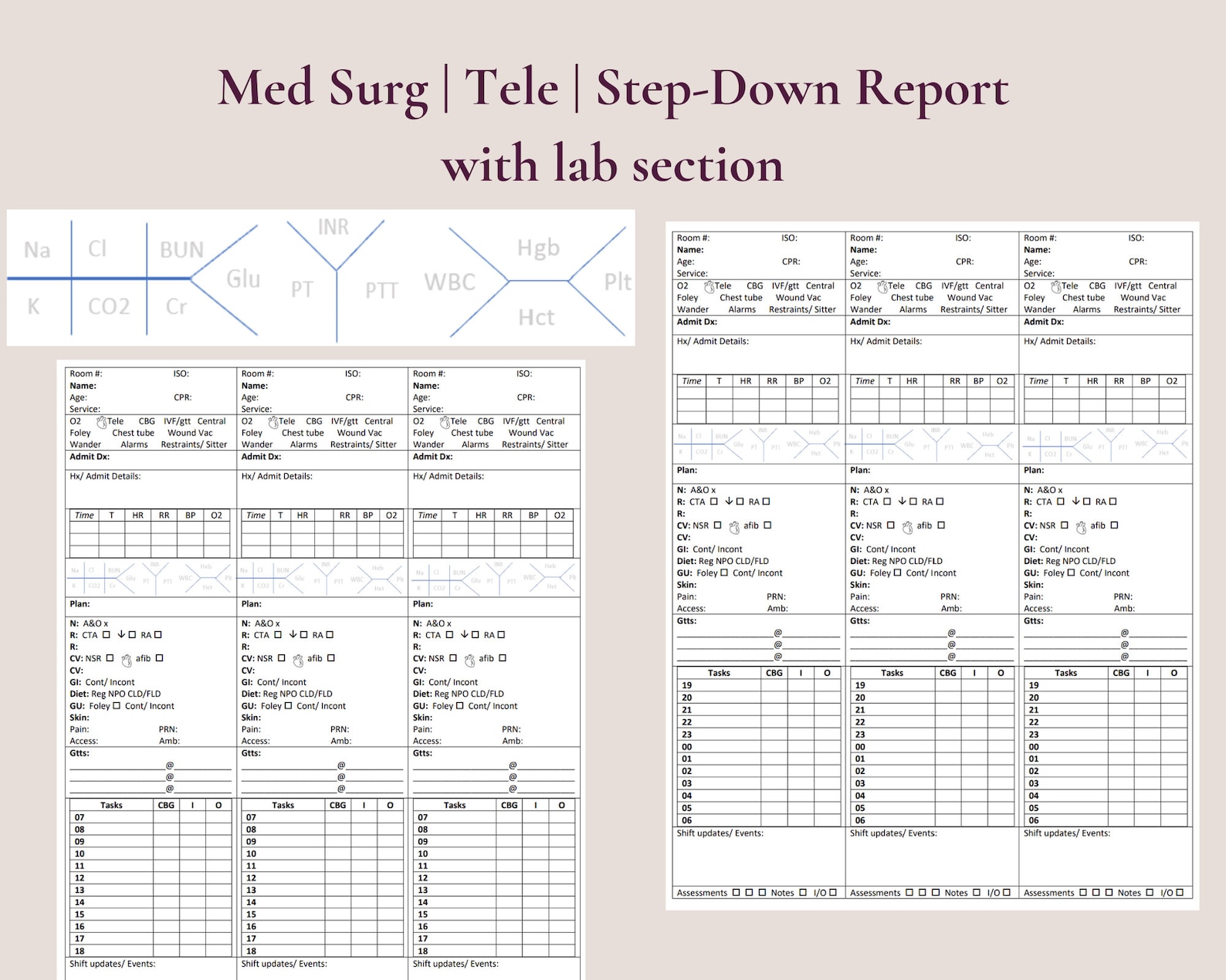 Editable Med Surg or Step Down Nurse Report Sheet for 3 Patients Etsy