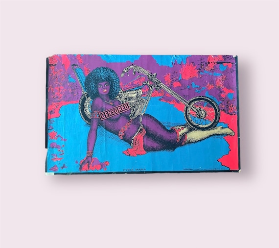 Vintage 1973 Geo Stowe Jr. Cycle Mama Blacklight Poster