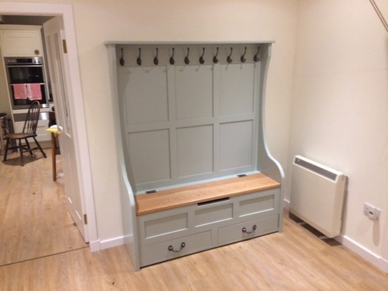 Rustic Monks Bench High Back with Coat Hooks and drawers Etsy