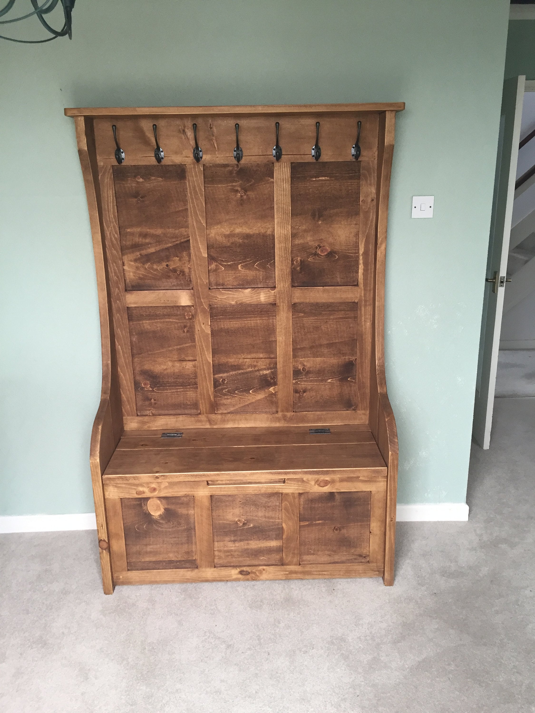 Rustic Monks Bench High Back with Coat Hooks | Etsy