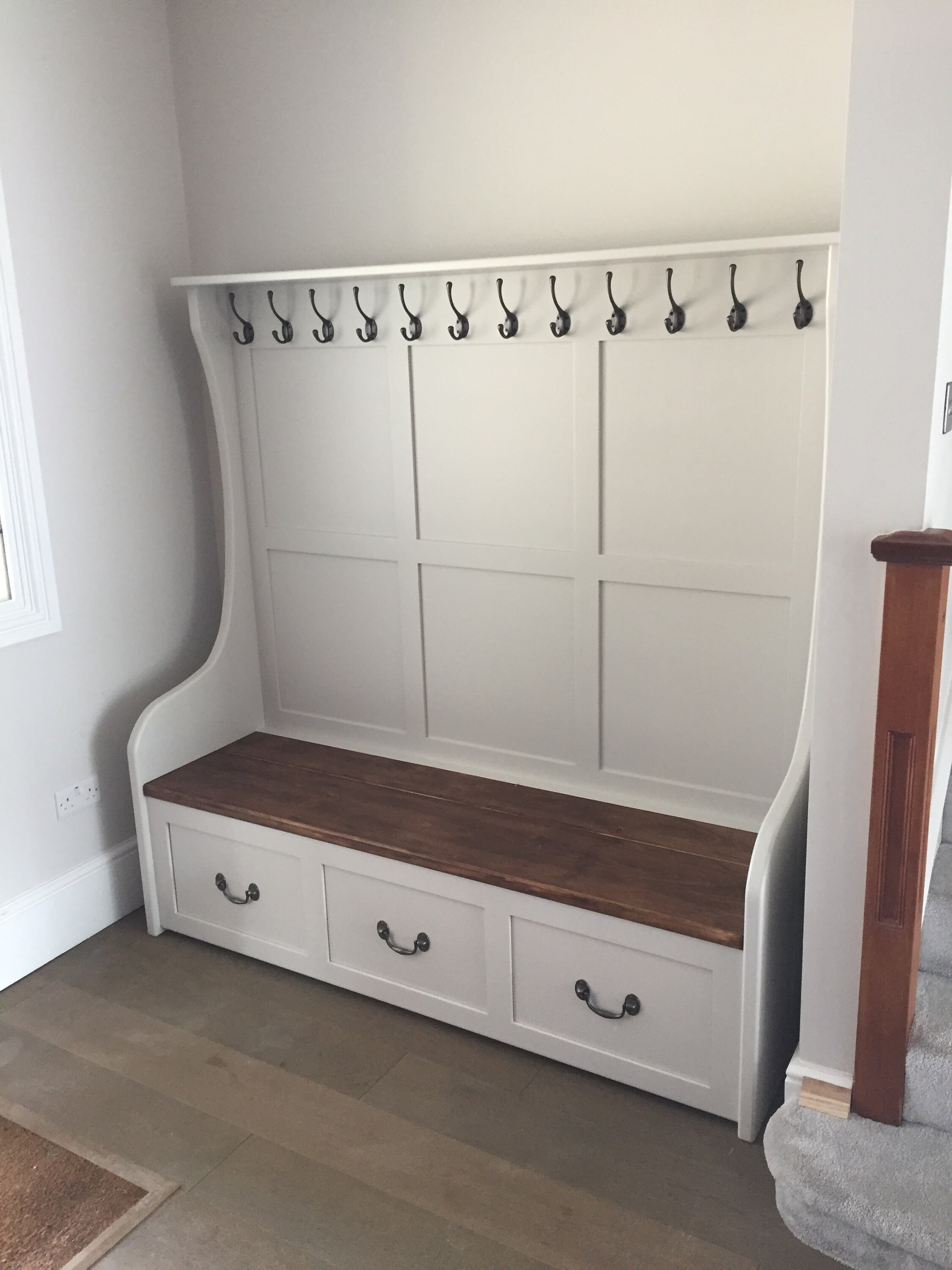 Rustic Monks Bench High Back With Coat Hooks and Drawers Etsy UK