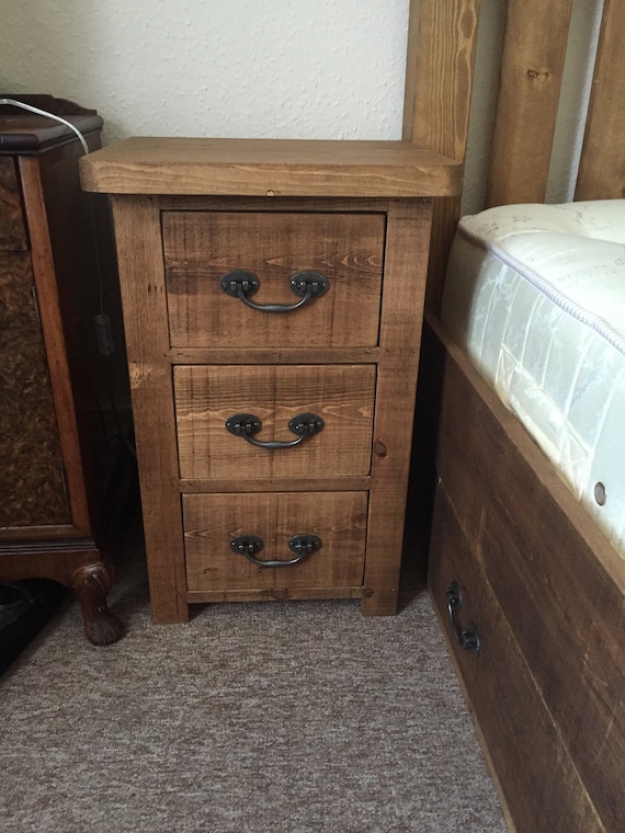 Rustic Solid Pine 3 Drawer Bedside Cabinet Etsy