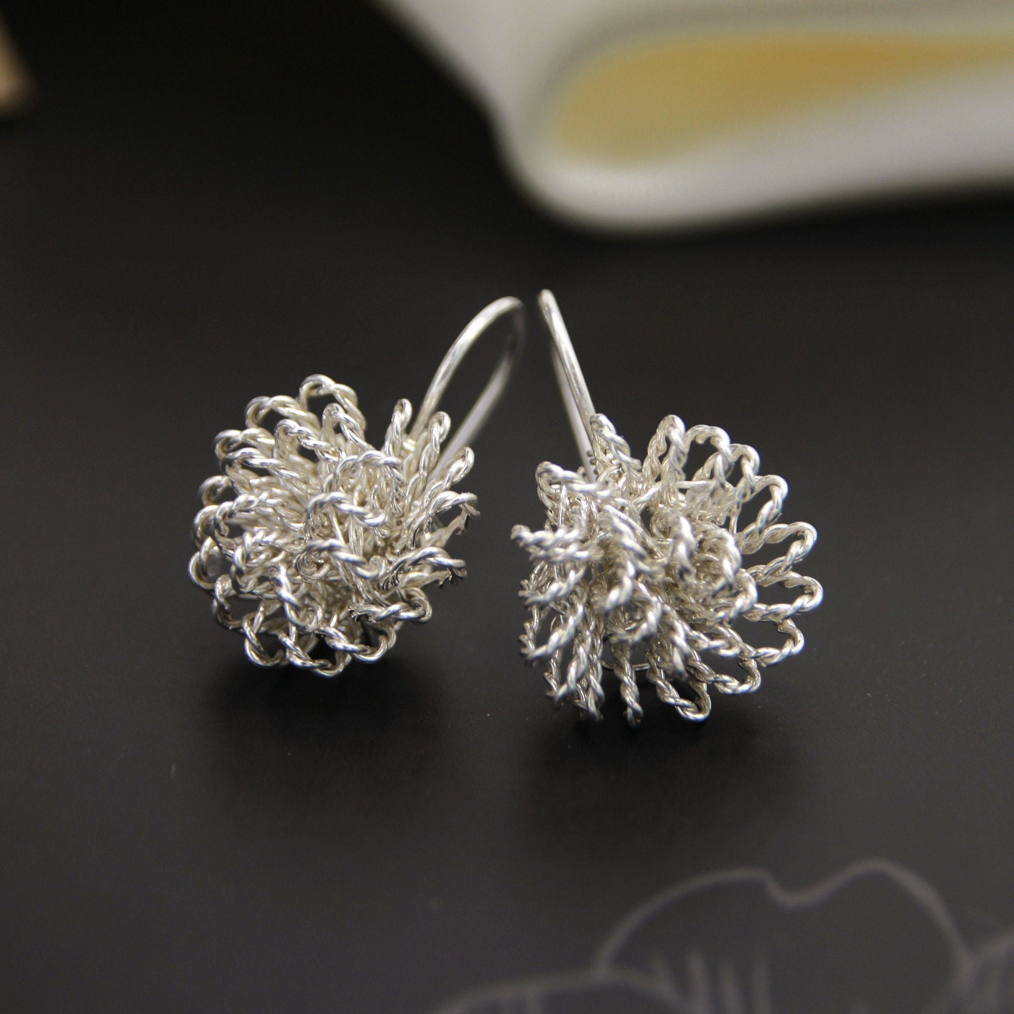 Sterling Silver Dahlia Earrings, Flower Earrings Dangle