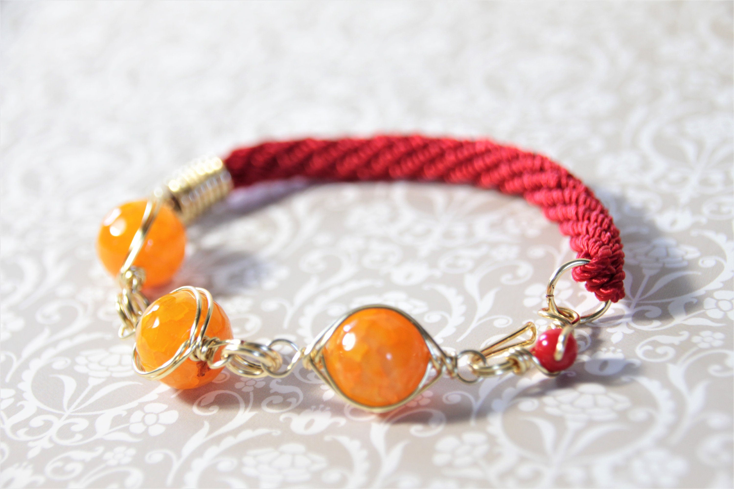 Red Bracelet Yellow Stone Bracelet Woven Red Bracelet Etsy