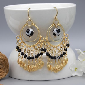 Animal Print Agate Chandelier Earrings: Gold Copper Wire Wrapped Jewelry