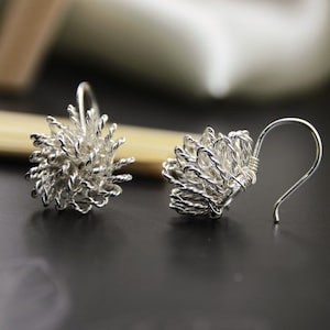 Sterling Silver Dahlia Earrings, Flower Earrings Dangle, Dainty 940 Sterling Silver Flower Earrings, Silver Earrings for Women Gift for Her