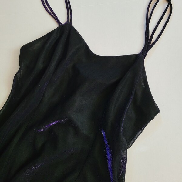 1990s Mini Dress / 90s Sparkly Iridescent Black and Purple Skater Dress