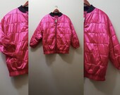 Vintage Bomber Jacket 90s Hot Pink Quilted Jacket 90s Puffy Jacket