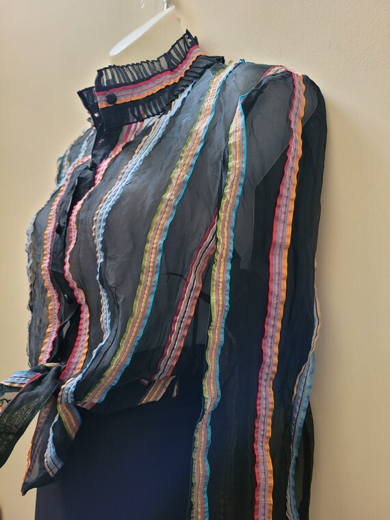Vintage Silk Blouse | 90s Blouse | Sheer Rainbow … - image 3