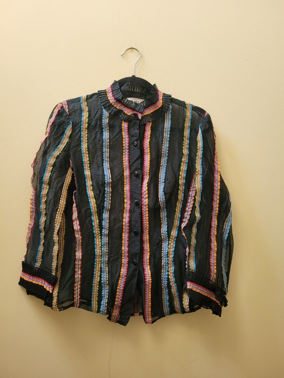 Vintage Silk Blouse | 90s Blouse | Sheer Rainbow … - image 8