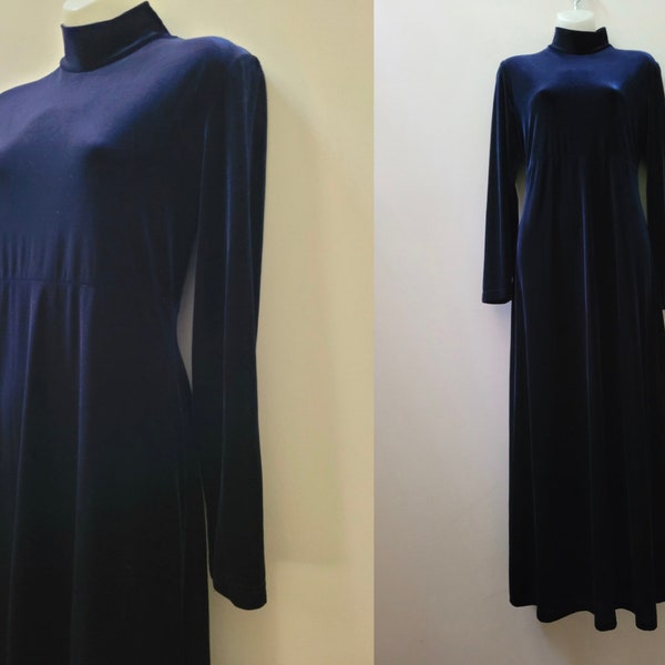 90s Velvet Maxi Dress | Stretch Velvet Midnight Blue Dress