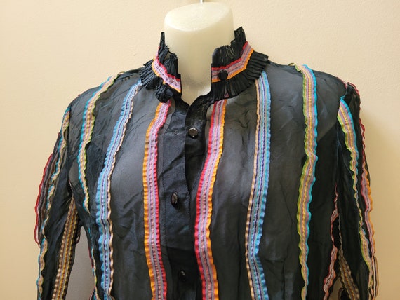 Vintage Silk Blouse | 90s Blouse | Sheer Rainbow … - image 4