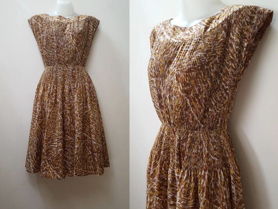 1960s Dress / 60s Green and Brown Abstract Print … - image 1