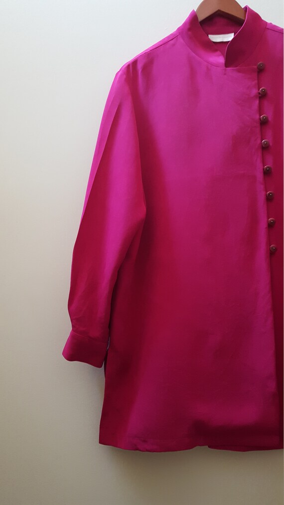 Pink Silk Blouse | Vintage Silk Button Front Blou… - image 2