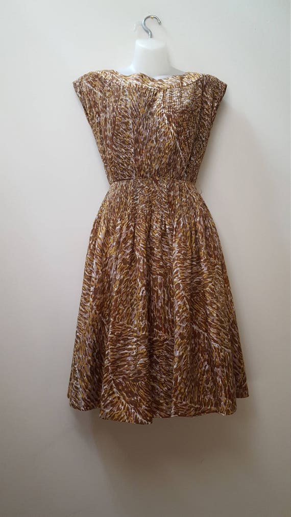 1960s Dress / 60s Green and Brown Abstract Print … - image 5
