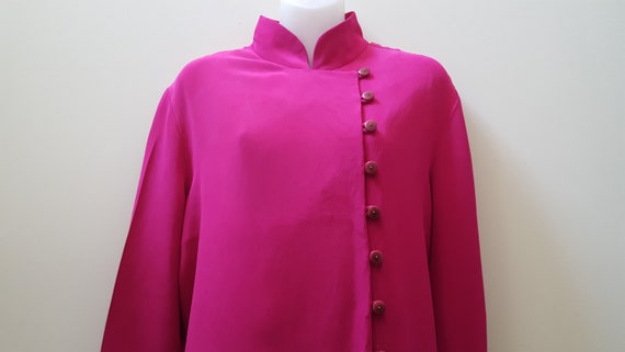 Pink Silk Blouse | Vintage Silk Button Front Blou… - image 7