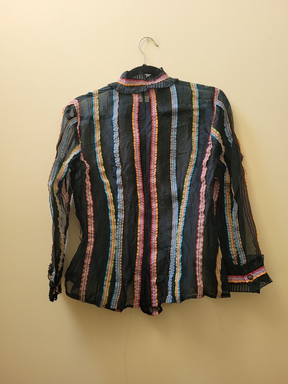 Vintage Silk Blouse | 90s Blouse | Sheer Rainbow … - image 6