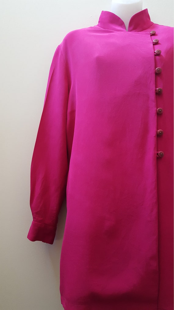 Pink Silk Blouse | Vintage Silk Button Front Blou… - image 6