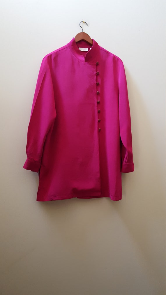 Pink Silk Blouse | Vintage Silk Button Front Blou… - image 3