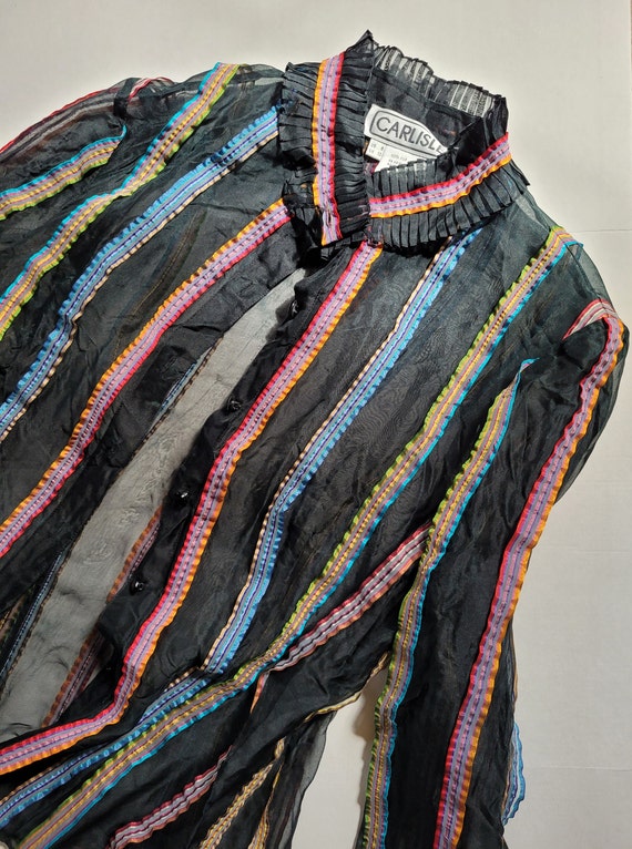 Vintage Silk Blouse | 90s Blouse | Sheer Rainbow … - image 1