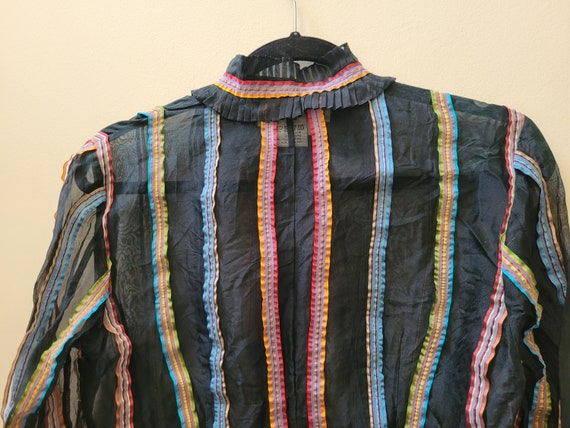 Vintage Silk Blouse | 90s Blouse | Sheer Rainbow … - image 7