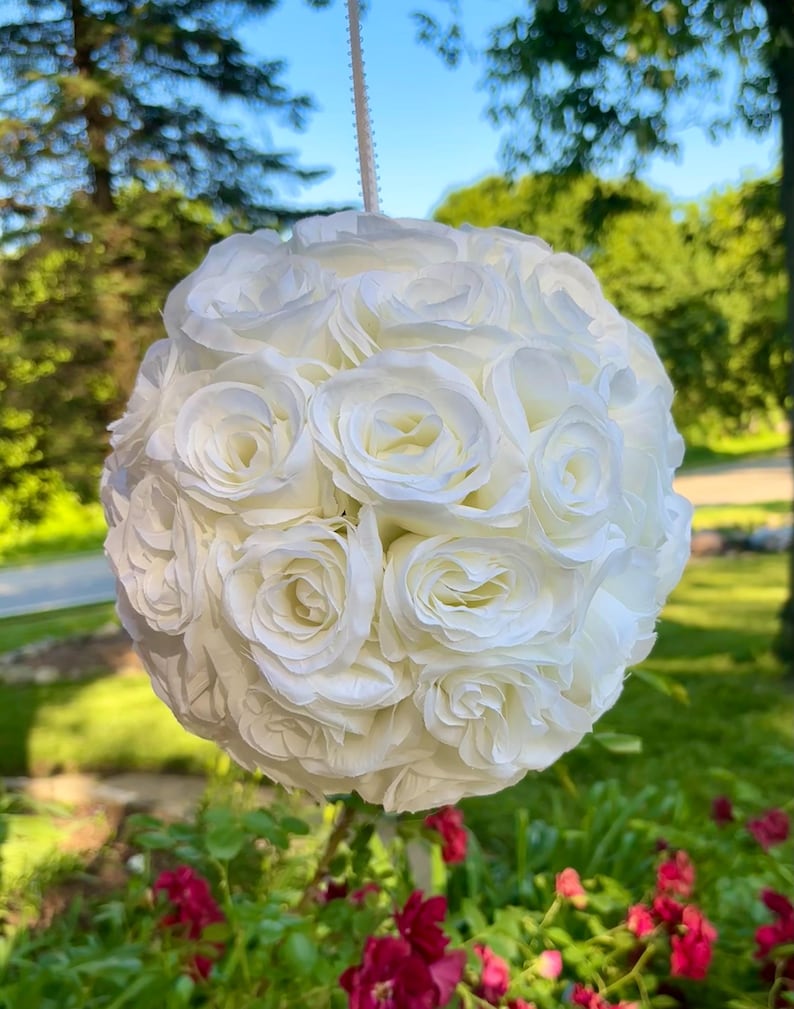 Elegant White Rose Flower Ball, Hanging Floral Arrangement, Home Decor ...