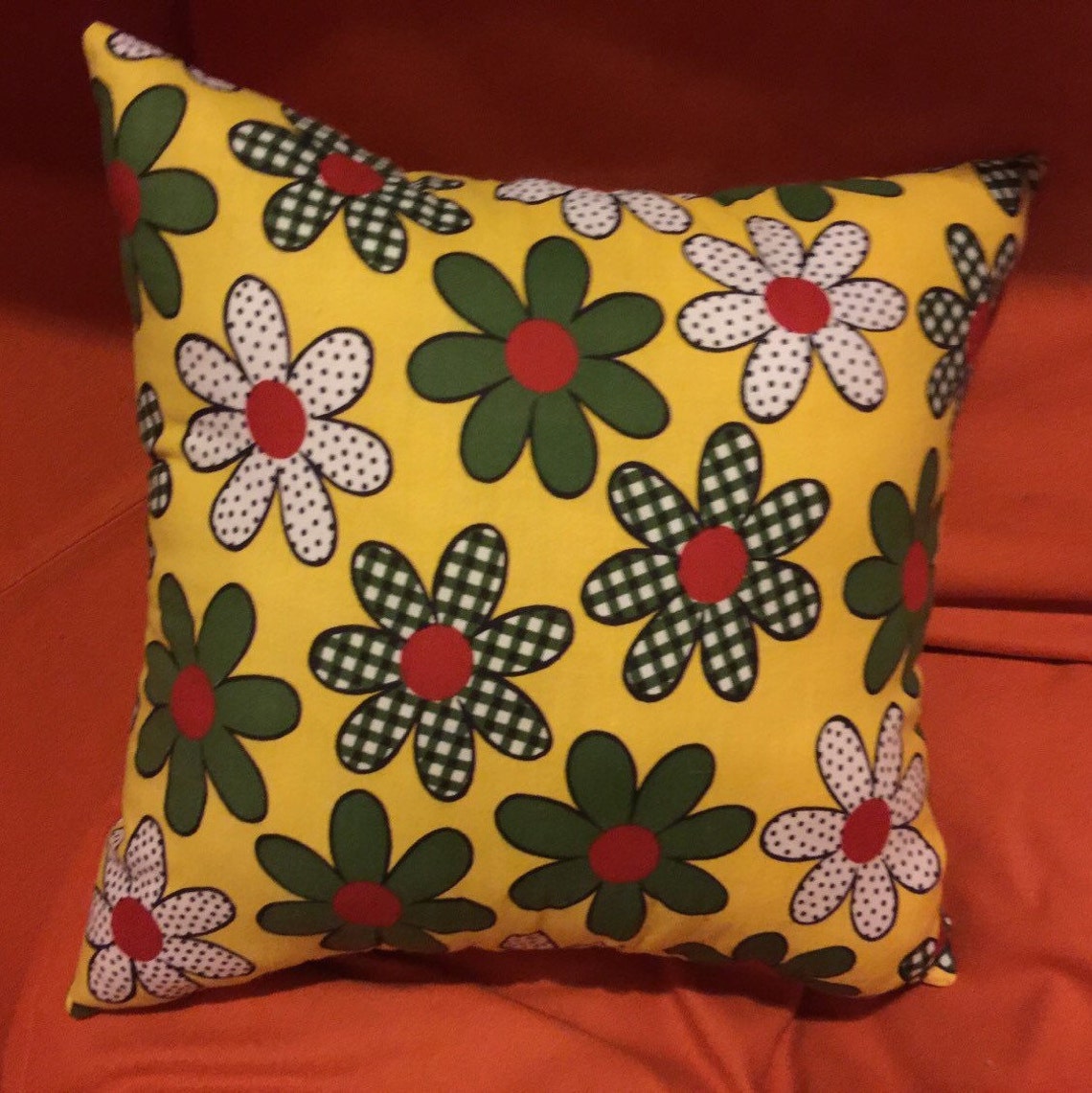Bright yellow daisy throw pillow / 60s flower power pillow 16 Etsy