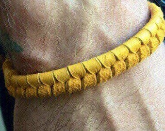 Men's Gold Deerskin Leather Bracelet. Genuine Leather Woven Bracelet. Adjustable Unisex Jewelry. Authentic Woven Leather Handmade Bracelets.