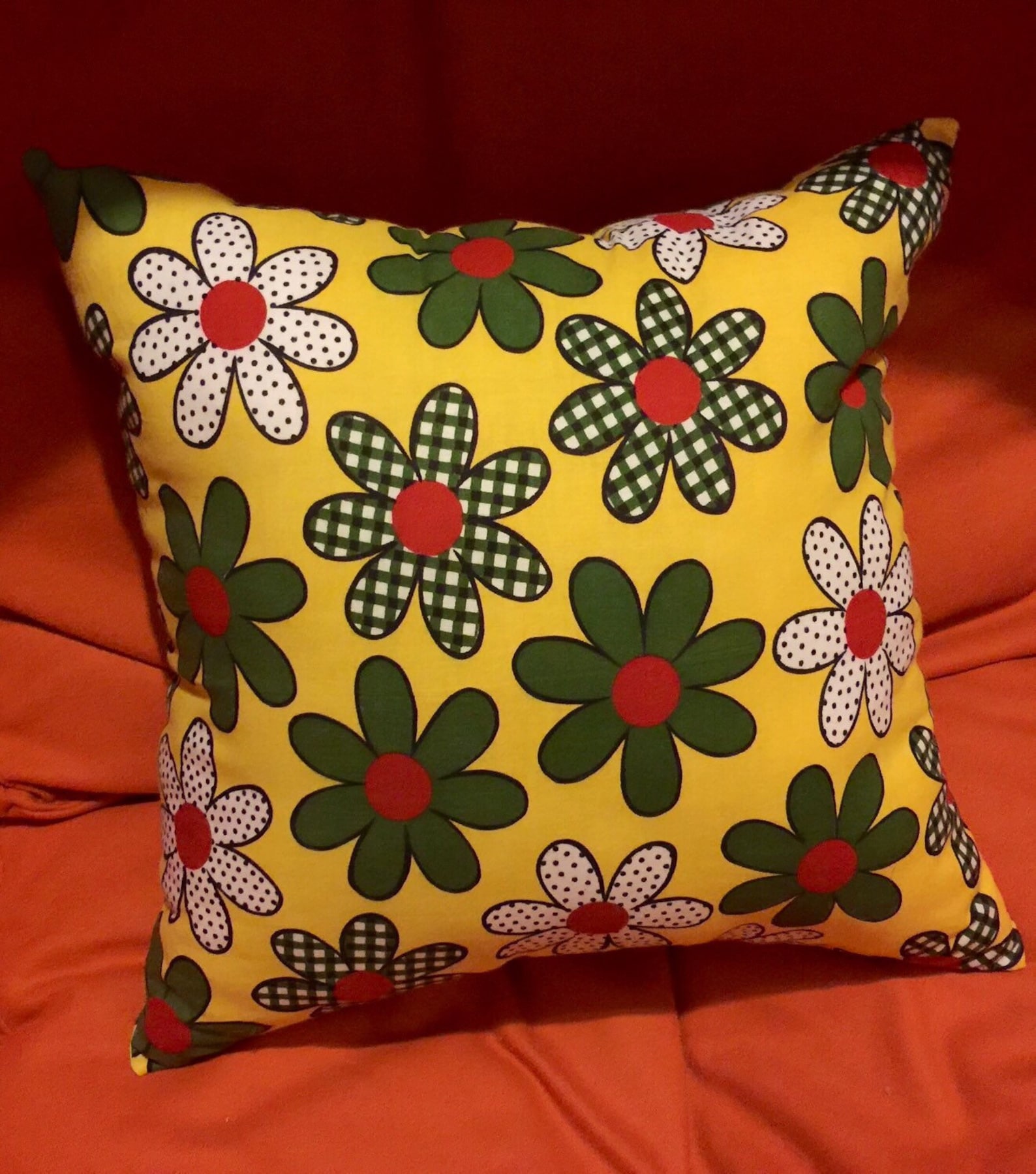 Bright yellow daisy throw pillow / 60s flower power pillow 16 Etsy
