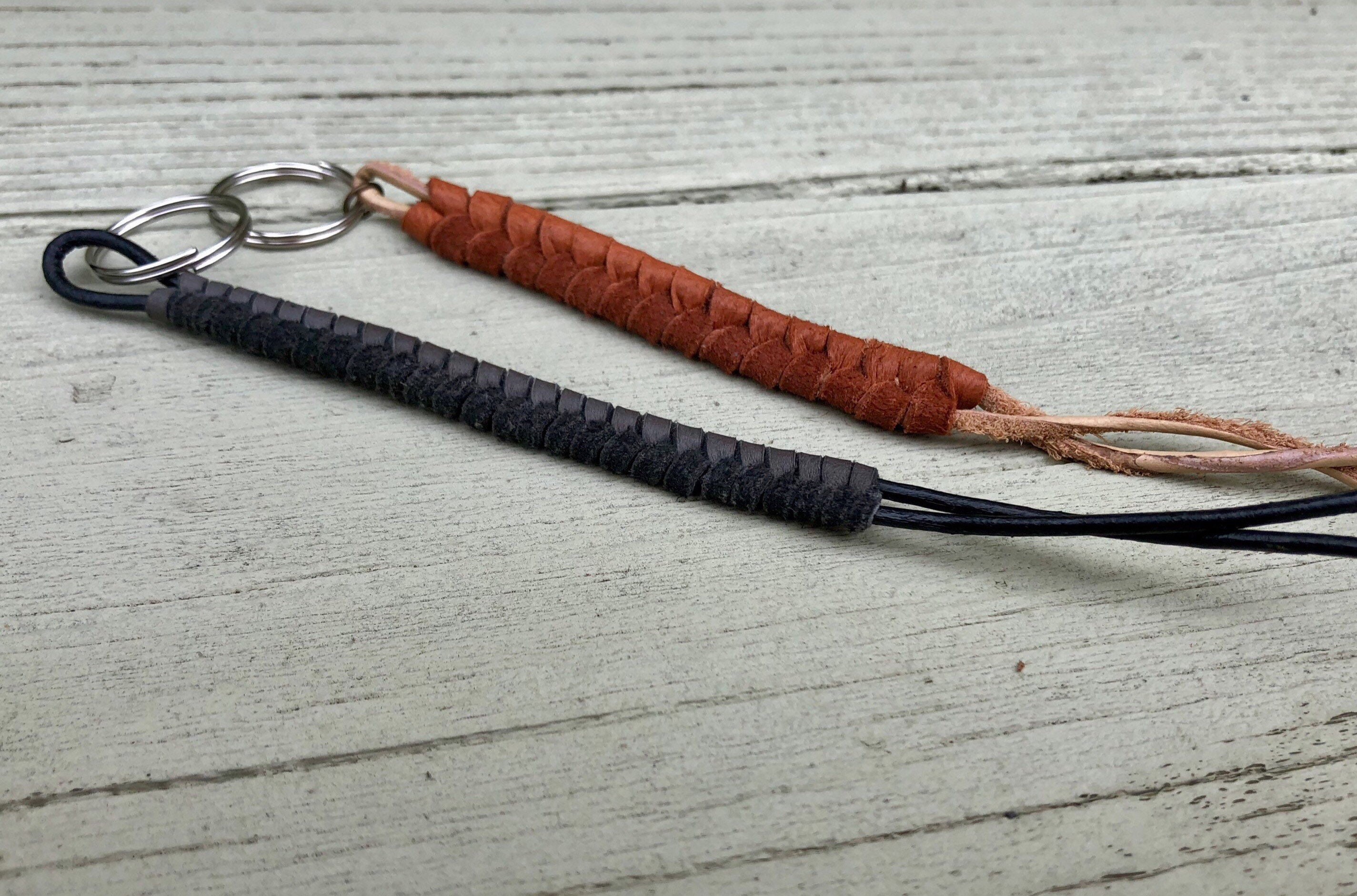 Woven Leather Minimalist Keychains. Men's Genuine Leather Keychain
