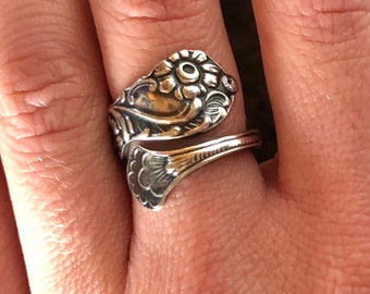 Schwedischer Sterling Löffel Ring, einzigartige Spiral Löffel Ring, Vintage Sterling Silber Ring, Floral Besteck Schmuck, Sterling Silber Löffel Ring.