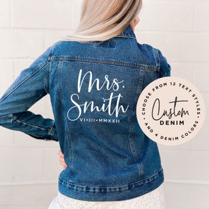 Custom Denim Jacket, Custom Jean Jacket, Bride Denim Jacket, Mrs Jacket, Bridal Shower Gift, Engagement Gift Bride, Fiance Gift, PE-SC-04