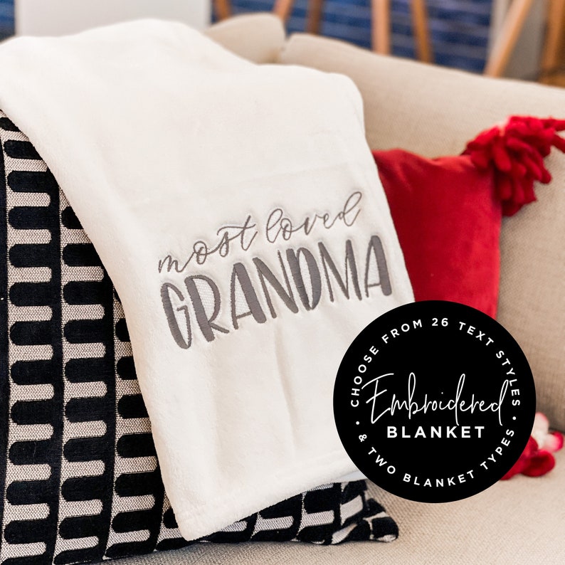 Most Loved Grandma, Grandma Christmas Gift, Birthday Gift, For Grandma, Grandparents Christmas Gift, Monogram Throw Blanket, E-SC-03,04 image 1