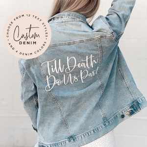 Engagement Gift, Bride Jean Jacket, Wedding Day Jacket, Embroidered Denim, Custom Embroidered Jacket, Bridal Gift, Groom Gift, PE-SC-04