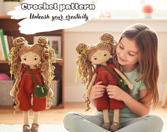 かぎ針編み人形の編みぐるみのパターン、かぎ針編み人形の編みぐるみ、かぎ針編み人形、編みぐるみのパターン、編みぐるみ人形、パターン人形、オーバーオールを着た人形