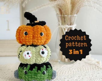 gehaakt pompoenpatroon, gehaakt zombiepatroon, gehaakt Frankenstein-patroon, gehaakt halloween-patroon, amigurumi-pompoenpatroon, gehaakt