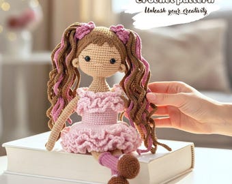 Crochet Doll Pattern, Amigurumi Girl Toy with Long Curly Hair, PDF Instant Download