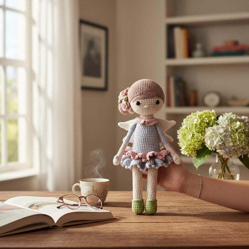 Patroon gehaakte feeënpop, amigurumi meisje met vleugels pdf afbeelding 6
