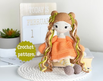 crochet doll pattern, amigurumi doll, crochet doll with long hair, amigurumi pattern, PDF crochet doll, crochet girl, crochet pattern