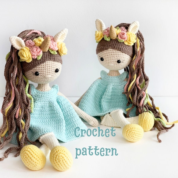 Crochet doll pattern, doll unicorn, girl-unicorn, amigurumi unicorn, crochet unicorn pattern, PDF pattern doll,