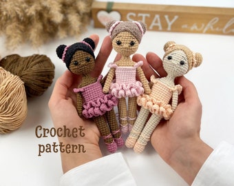 Modèle de poupée au crochet, ballerine miniature, ballerine amigurumi, ballerine au crochet, poupée amigurumi, poupée danseuse, poupée ballerine au crochet