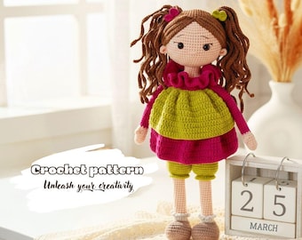 Crochet Doll Pattern, Amigurumi Spring Girl in Dress, PDF Instant Download