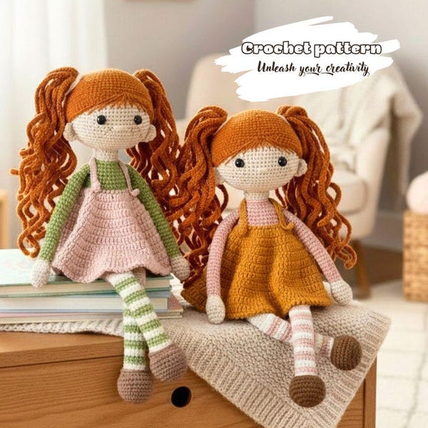 Crochet Doll Pattern, Curly Hair Amigurumi Girl, PDF Instant Download