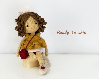 crochet doll, curly doll,amigurumi doll, knitted toy,stuffed toy,crochet toy, Stuffed crochet doll,Soft amigurumi doll