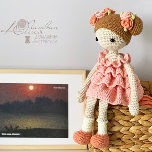 Crochet doll pattern, Crochet pattern amigurumi doll, PDF girl doll, Doll pattern, Doll in a magnificent dress, doll with rose, image 2