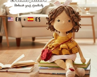 Patrón de muñeca de ganchillo, amigurumi de niña en PDF, tutorial de muñeca con ropa extraíble.