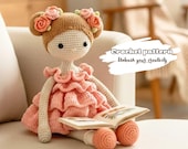 Crochet doll pattern, Crochet pattern amigurumi doll, PDF girl doll, Doll pattern, Doll in a magnificent dress, doll with rose,