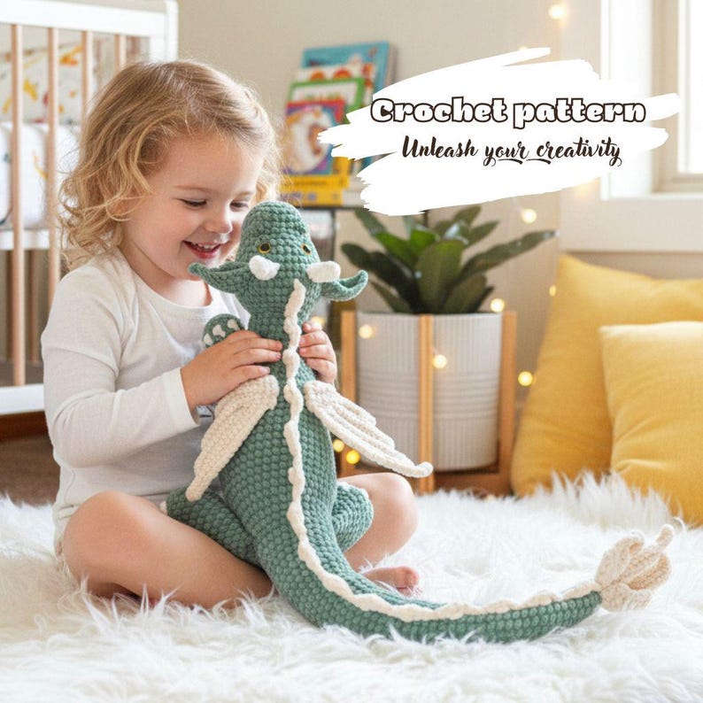 Dragon Crochet Pattern, Amigurumi Toy Tutorial, Fantasy Plush DIY Gift image 1