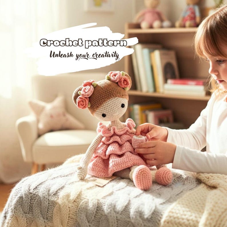Schema per uncinetto, schema per amigurumi, bambola all'uncinetto in formato PDF immagine 4
