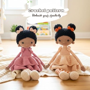 Modèle de poupée noire au crochet, poupée Amigurumi fille africaine, tutoriel PDF de jouet pour chambre d'enfant